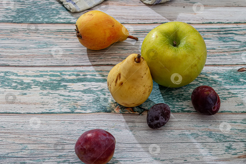 Скачать Спелые, свежие яблоки и груши, собранные осенью фотосток Ozero