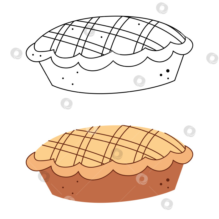 Скачать Яблочный пирог. Черно-белая и цветная векторная иллюстрация клипарта. фотосток Ozero