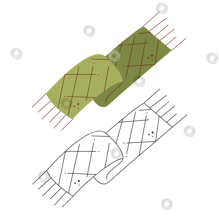 Скачать Зеленый шарф. Черно-белая и цветная векторная иллюстрация клипарта. фотосток Ozero