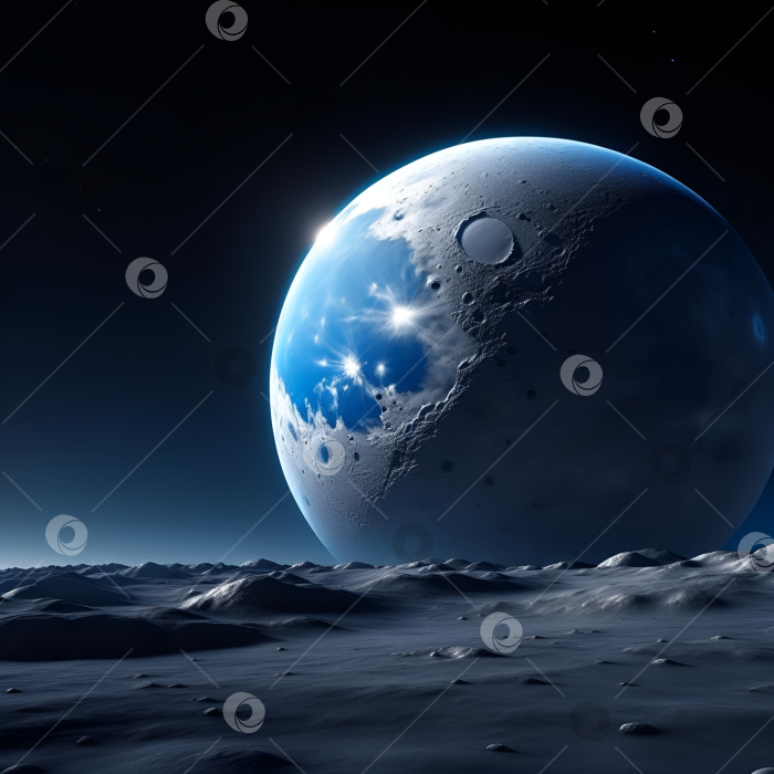 Скачать Взгляд с одной планеты на другую. Космическое представление, изображение ИИ. фотосток Ozero