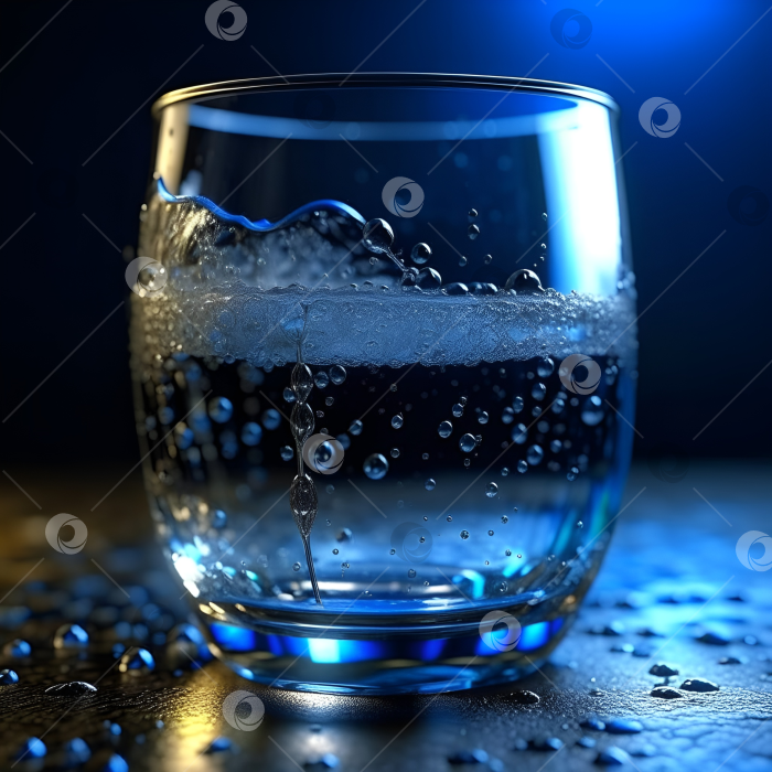 Скачать Прозрачный стакан с газированной водой с выходящими пузыриками газа. фотосток Ozero