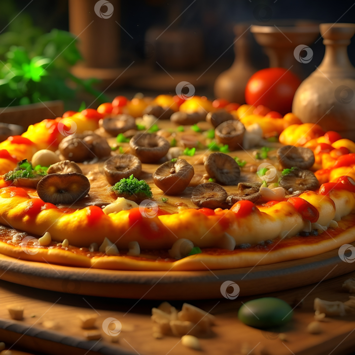 Скачать Горячая готовая пицца, рекламное изображение вкусной продукции. фотосток Ozero