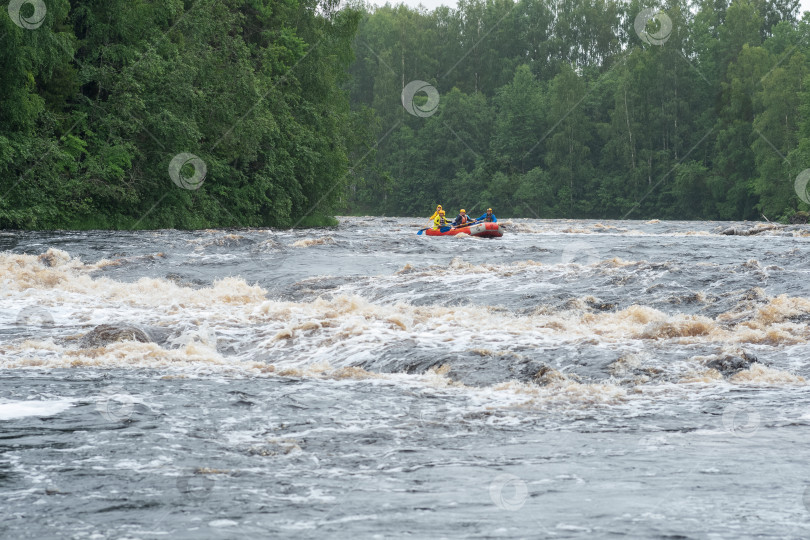 Скачать команда на плоту преодолевает пороги на реке Шуя фотосток Ozero
