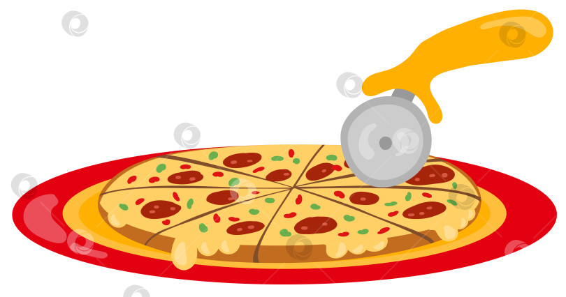 Скачать Пицца на тарелке вместе с круглым ножом фотосток Ozero