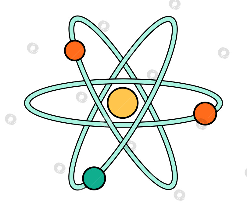 Скачать Значок научной школы atom education. Лаборатория химии и физики - мультяшный символ ядерной энергии. Смелая яркая атомная структура - ядро, орбитальные электроны. Векторная иллюстрация, выделенная на белом фоне. фотосток Ozero