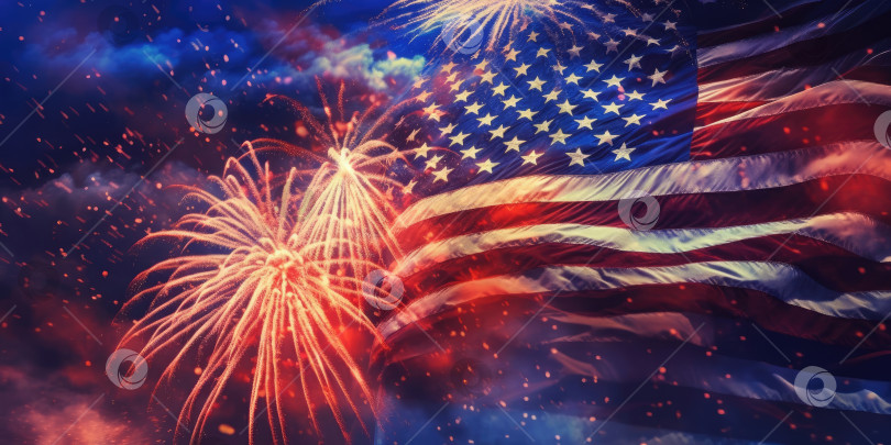 Скачать 4 июля - День независимости Соединенных Штатов Америки. Баннер. Порождающий искусственный интеллект фотосток Ozero