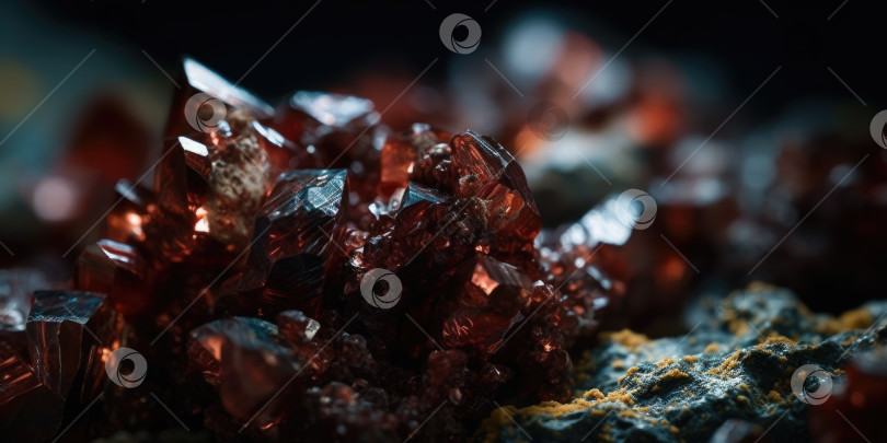 Скачать Фотография минерального камня граната крупным планом, макро. Порождающий искусственный интеллект фотосток Ozero