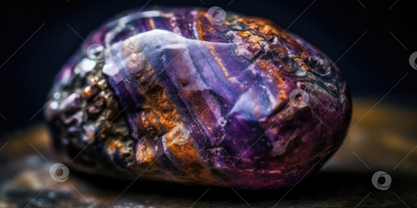 Скачать Фотография минерального камня чароита крупным планом, макро. Порождающий искусственный интеллект фотосток Ozero