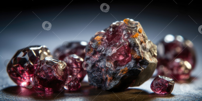 Скачать Фотография минерального камня граната крупным планом, макро. Порождающий искусственный интеллект фотосток Ozero