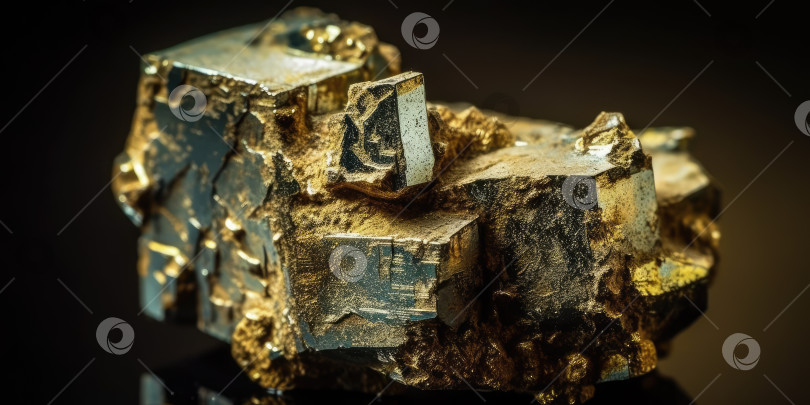 Скачать Фотография минерального камня пирита крупным планом, макро. Порождающий искусственный интеллект фотосток Ozero