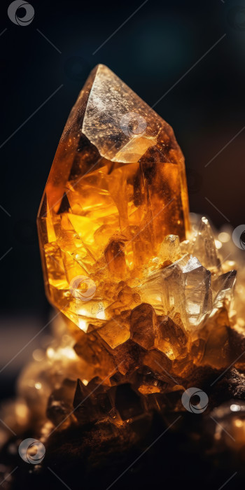 Скачать Фотография минерального камня цитрина крупным планом, макро. Порождающий искусственный интеллект фотосток Ozero