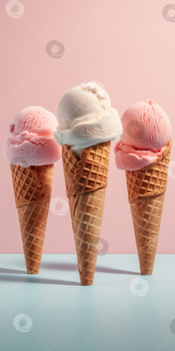 Скачать Вкусное, аппетитное мороженое в рожке, крупным планом. Порождающий искусственный интеллект фотосток Ozero