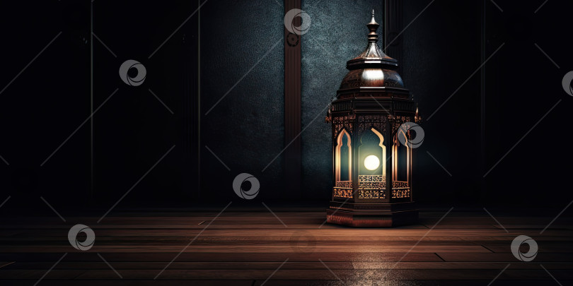 Скачать Старинный арабский фонарь, тема праздника Курбан-Байрам, праздника жертвоприношения. Порождающий искусственный интеллект фотосток Ozero