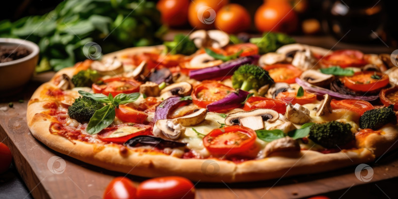 Скачать Вкусная итальянская пицца крупным планом. Порождающий искусственный интеллект фотосток Ozero