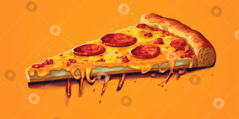 Скачать Иллюстрация куска итальянской пиццы крупным планом. Порождающий искусственный интеллект фотосток Ozero