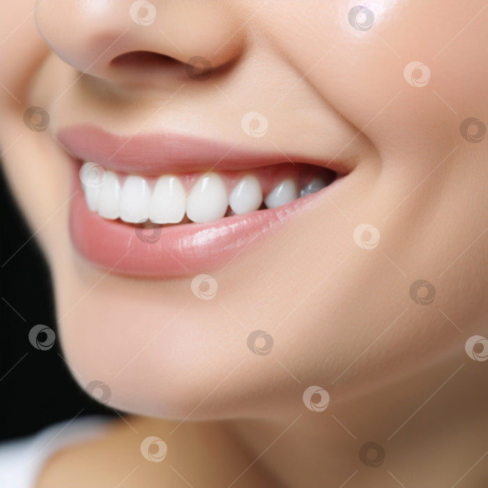 Скачать красивая улыбка с ровными белыми зубами на светлом фоне, лечение зубов. Порождающий искусственный интеллект фотосток Ozero