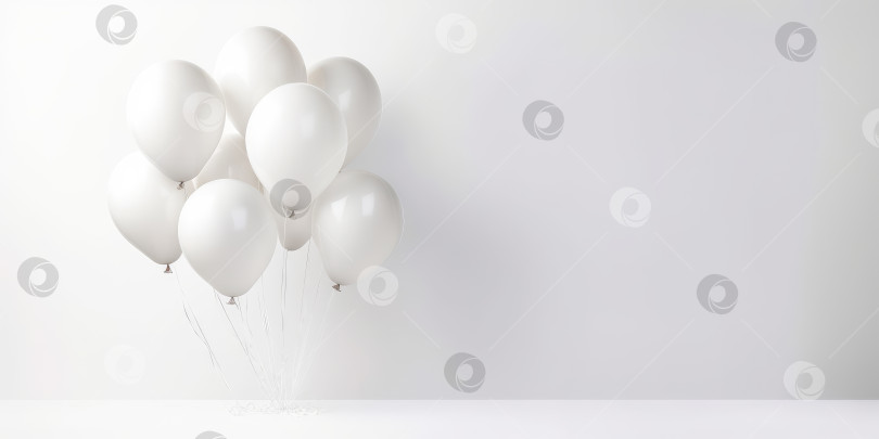 Скачать Белые воздушные шары на белом фоне, с пространством для текста. Знамя белое. Порождающий искусственный интеллект фотосток Ozero