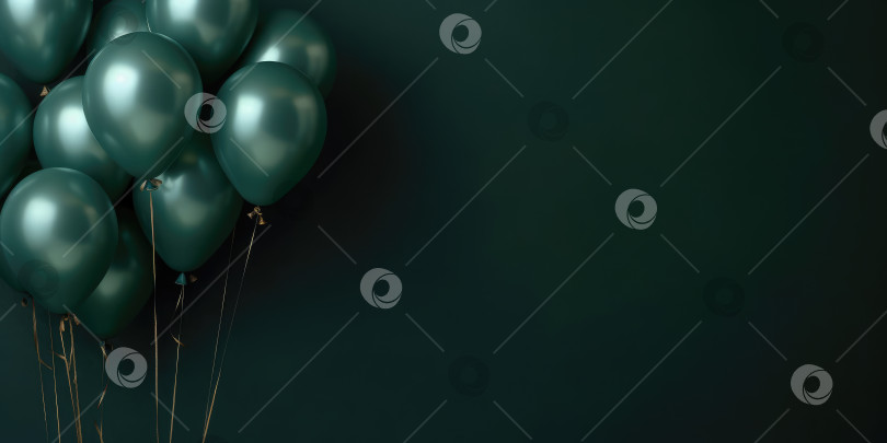 Скачать Зеленые воздушные шары на зеленом фоне, с пространством для текста. Баннер зеленый. Порождающий искусственный интеллект фотосток Ozero