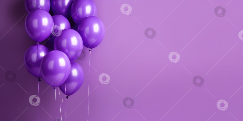 Скачать Фиолетовые воздушные шары на фиолетовом фоне, с пространством для текста. Пурпурное знамя. Порождающий искусственный интеллект фотосток Ozero