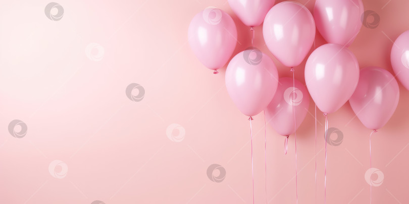 Скачать Розовые воздушные шары на розовом фоне, с пространством для текста. Баннер розового цвета. Порождающий искусственный интеллект фотосток Ozero
