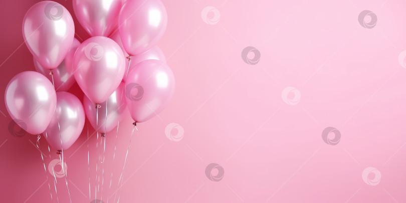 Скачать Розовые воздушные шары на розовом фоне, с пространством для текста. Баннер розового цвета. Порождающий искусственный интеллект фотосток Ozero