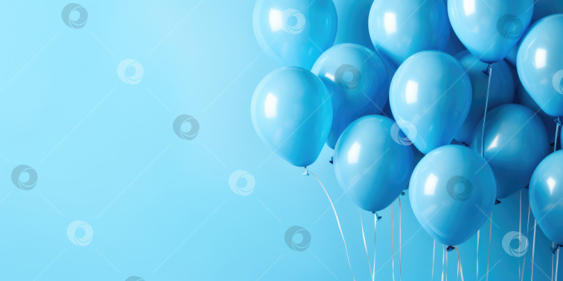 Скачать синие воздушные шары на синем фоне, с местом для текста. Знамя синее. Порождающий искусственный интеллект фотосток Ozero