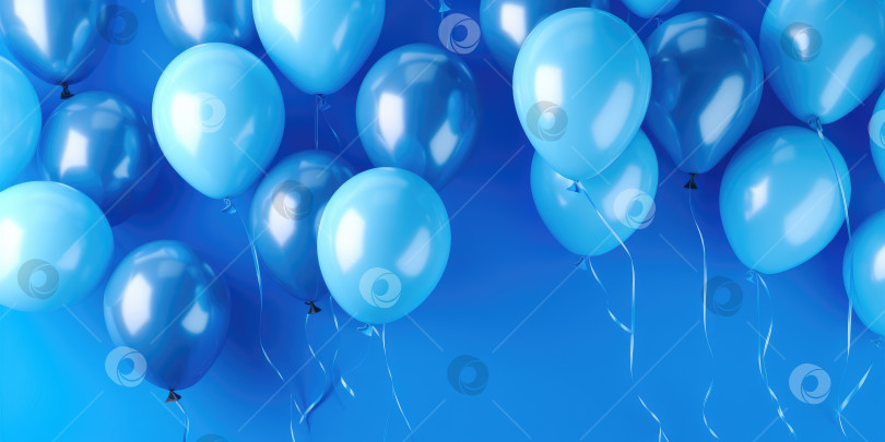 Скачать синие воздушные шары на синем фоне, с местом для текста. Знамя синее. Порождающий искусственный интеллект фотосток Ozero