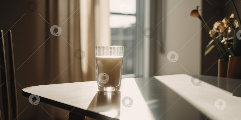 Скачать На столе стоит стакан молока. Порождающий искусственный интеллект фотосток Ozero