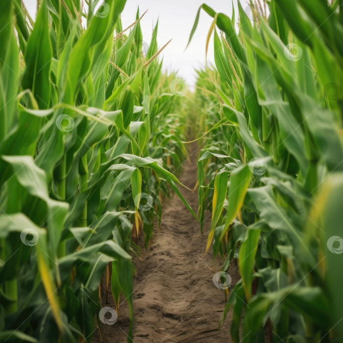 Скачать Кукурузное поле, уборка урожая. Порождающий искусственный интеллект фотосток Ozero
