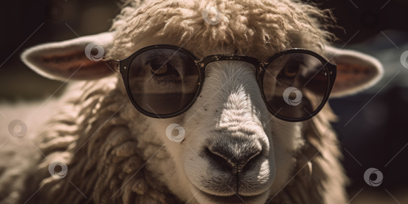 Скачать Симпатичная овечка в очках. Порождающий искусственный интеллект фотосток Ozero