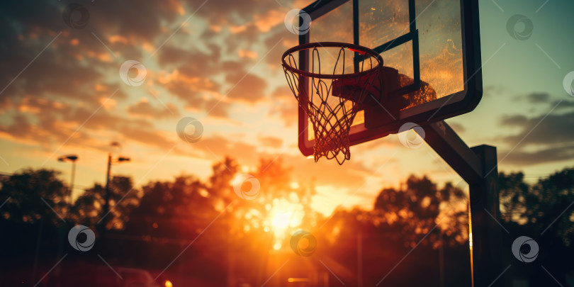 Скачать Баскетбольное кольцо на солнце. Спортивная игра. Порождающий искусственный интеллект фотосток Ozero