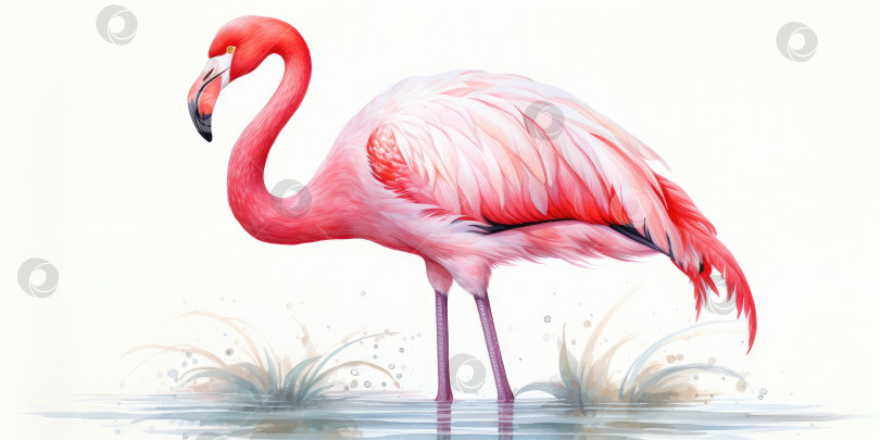 Скачать Фламинго на белом фоне, акварель. Порождающий искусственный интеллект фотосток Ozero