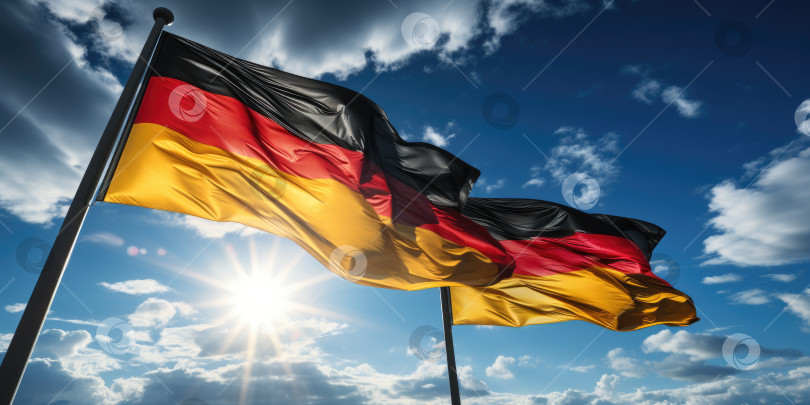Скачать Немецкий флаг на фоне голубого неба. Порождающий искусственный интеллект фотосток Ozero