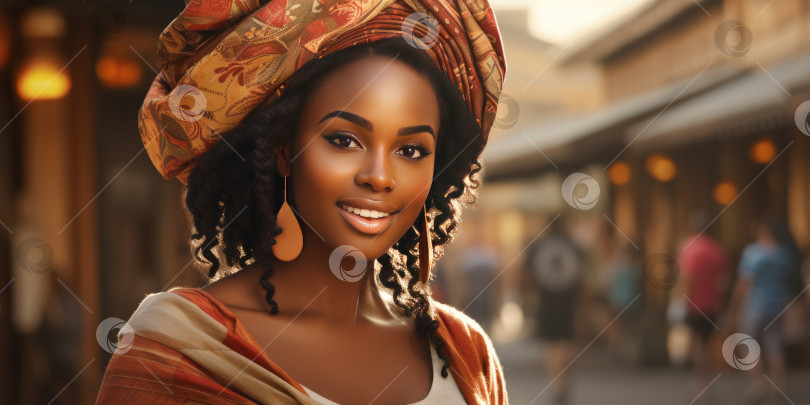 Скачать Красивая африканская девушка в городе. Порождающий искусственный интеллект фотосток Ozero