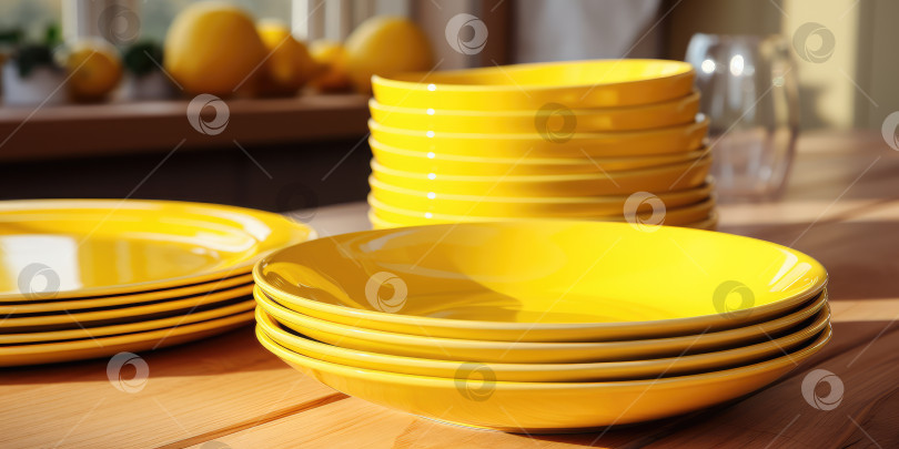 Скачать Кухонная утварь в желтых тонах. Порождающий искусственный интеллект фотосток Ozero