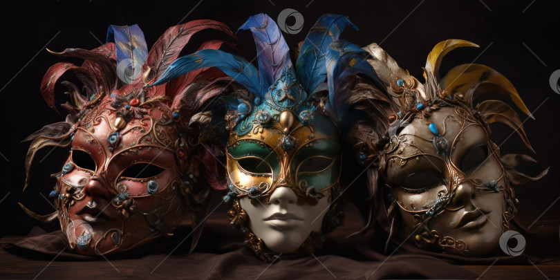 Скачать Великолепные венецианские маски. Карнавал. Порождающий искусственный интеллект фотосток Ozero