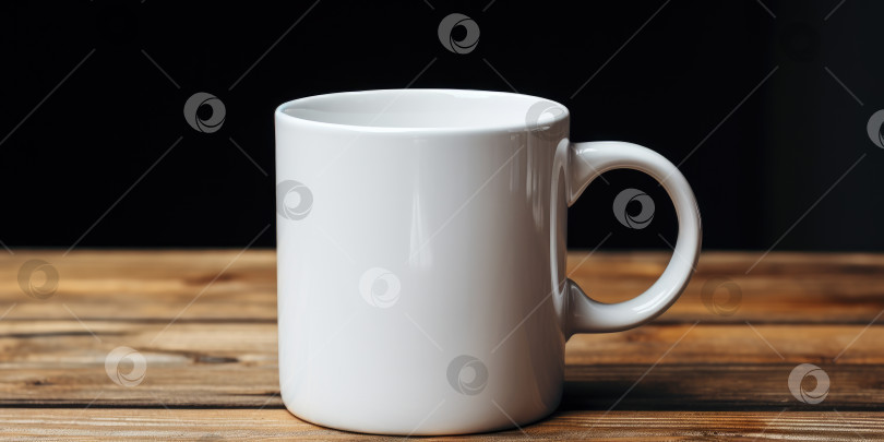 Скачать Макет белой чашки для чая или кофе на деревянном столе. Порождающий искусственный интеллект фотосток Ozero