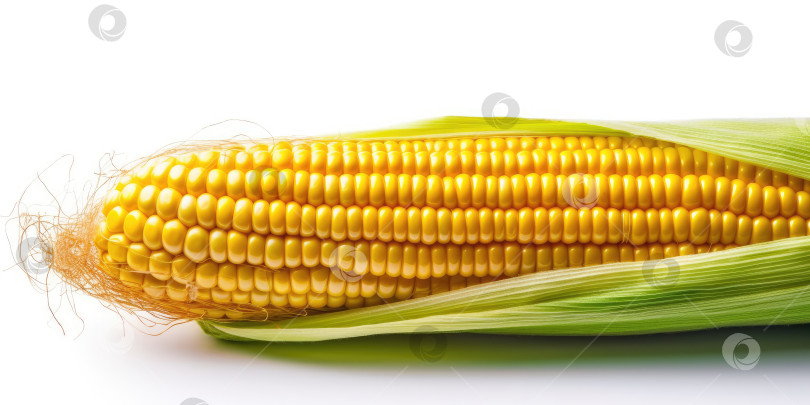 Скачать Кукуруза крупным планом на белом фоне. Порождающий искусственный интеллект фотосток Ozero