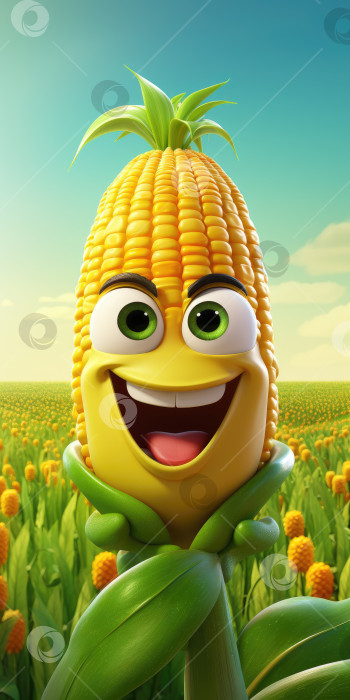 Скачать Милый забавный кукурузный 3d мультфильм. Порождающий искусственный интеллект фотосток Ozero