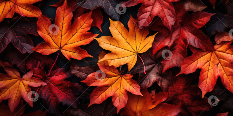 Скачать Осенние листья, вид сверху. Осенний фон. Порождающий искусственный интеллект фотосток Ozero