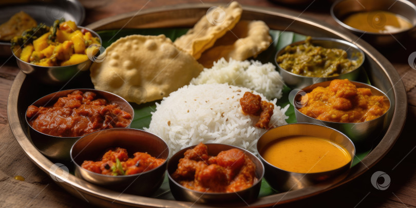Скачать Индийская национальная кухня крупным планом. Порождающий искусственный интеллект фотосток Ozero