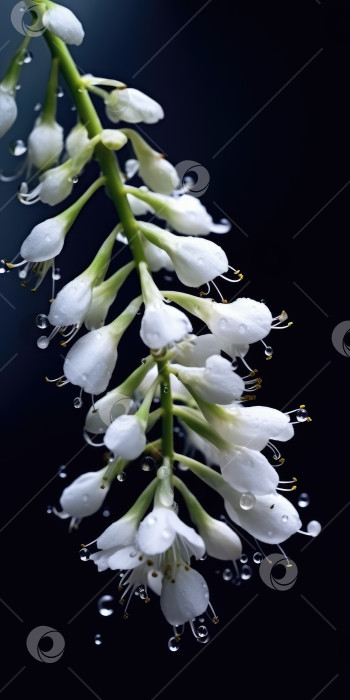 Скачать Цветы акации на темном фоне. Белые цветы с каплями дождя. Порождающий искусственный интеллект фотосток Ozero