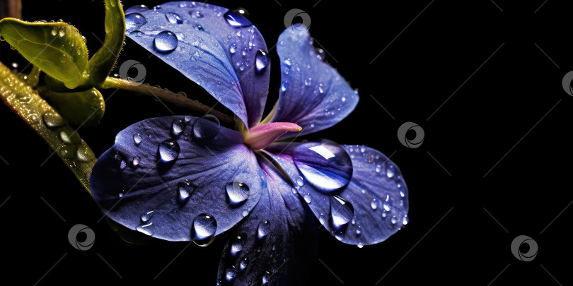 Скачать великолепный цветок барвинка с каплями дождя. Порождающий искусственный интеллект фотосток Ozero