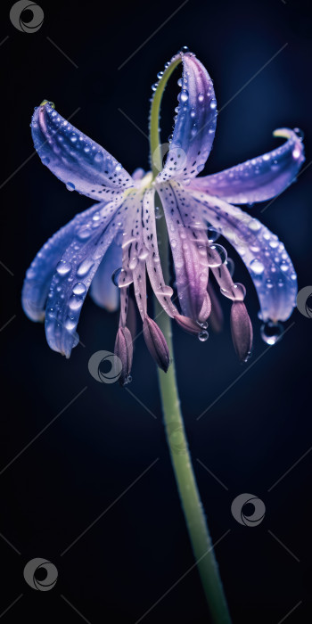 Скачать Красивый цветок с каплями дождя на темном фоне. Фотография для плаката или обоев. Порождающий искусственный интеллект фотосток Ozero