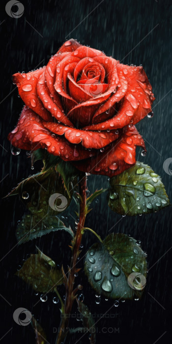 Скачать Цветок розы с каплями дождя. Изображение для плаката или открытки. Порождающий искусственный интеллект фотосток Ozero