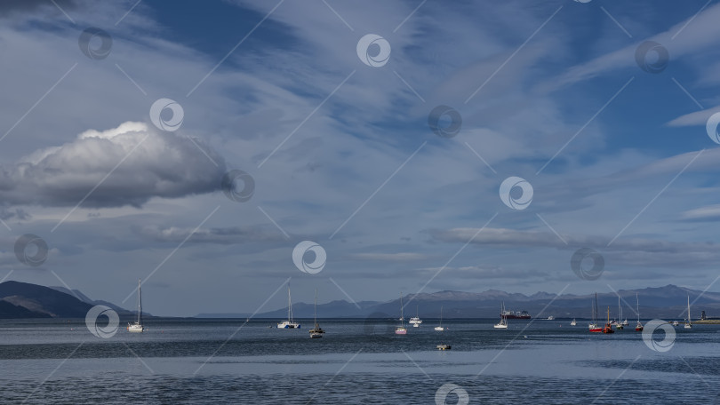 Скачать Корабли, катера, яхты видны в бухте канала Бигл фотосток Ozero