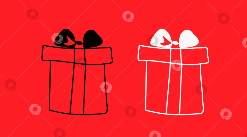 Скачать контурная черно-белая подарочная коробка с бантом на красном фоне фотосток Ozero