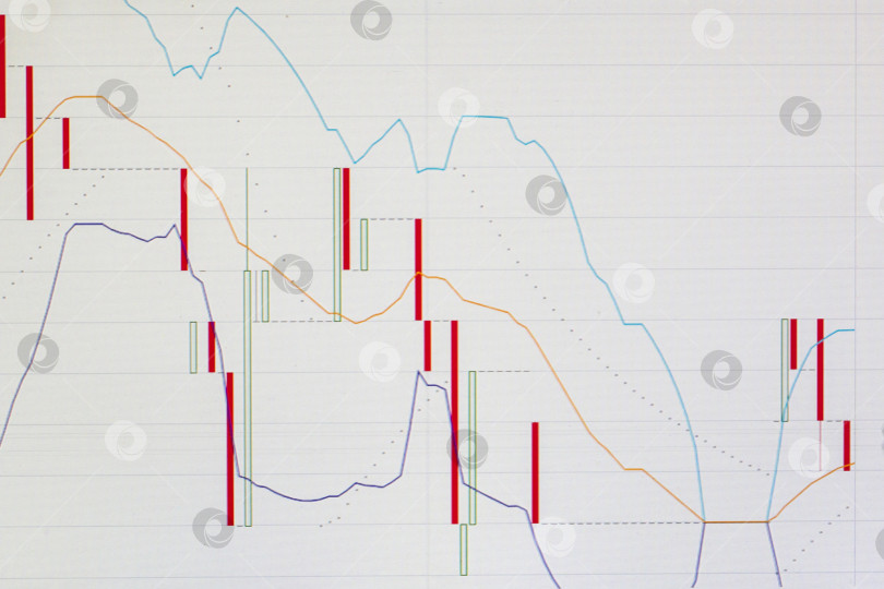 Скачать График цены свечи с индикаторами на белом фоне крупным планом. Онлайн-торговля акциями и криптовалютами на фондовой бирже фотосток Ozero