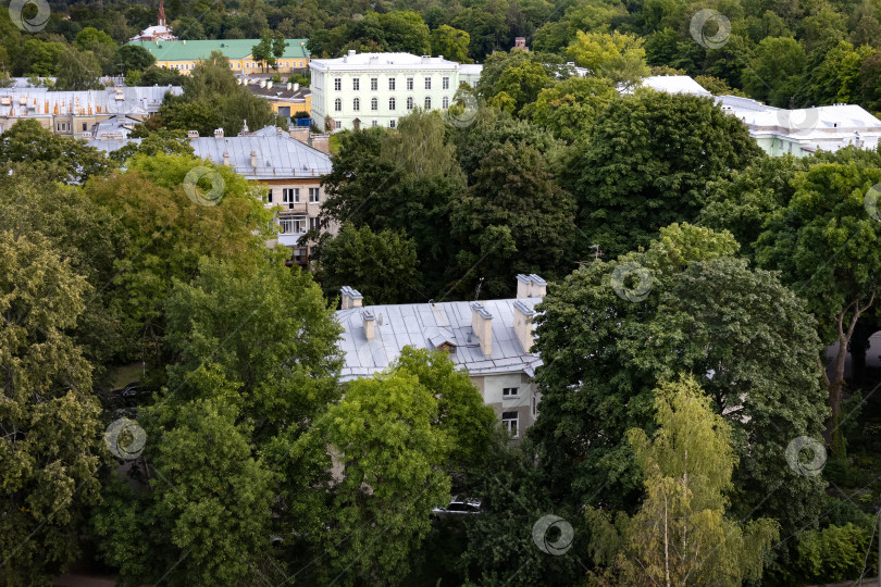 Скачать Дома утопающие в зелени, летний городской пейзаж, вид сверху фотосток Ozero