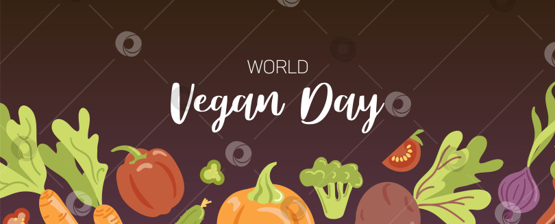 Скачать Vegan day. Horizontal banner with vegetables in cartoon style. Carrots, peppers, pumpkin, beets and onions. For advertising banner, website, poster, sale flyer фотосток Ozero